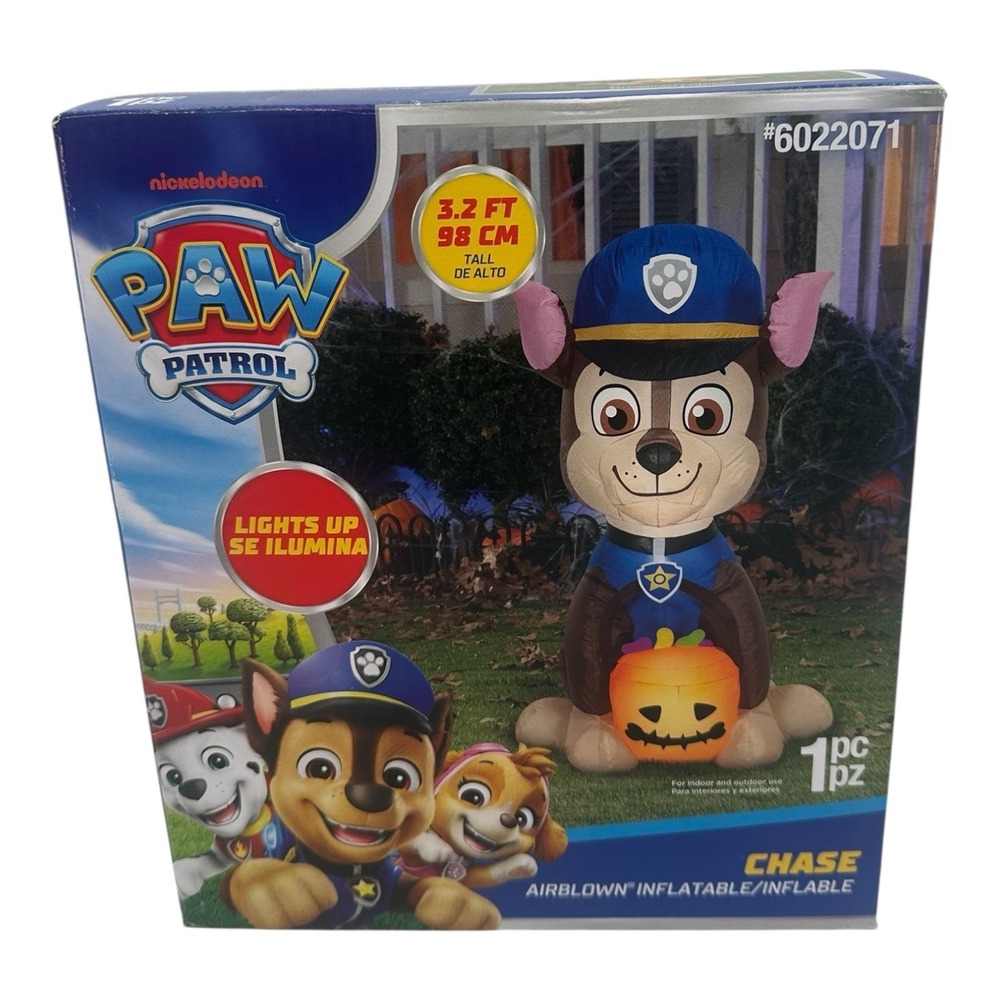 Paw Patrol Chase Halloween Inflatable Yard Decoration Pumpkin Light Up 3.5' Tall